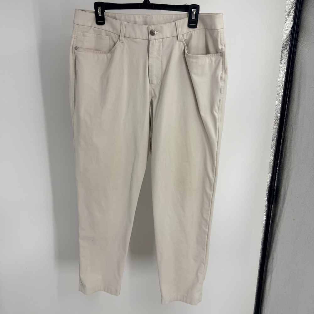 Lululemon Commission Pant Slim 34 Mens Bone Ivory Tech Chino LM5A01S FLAW